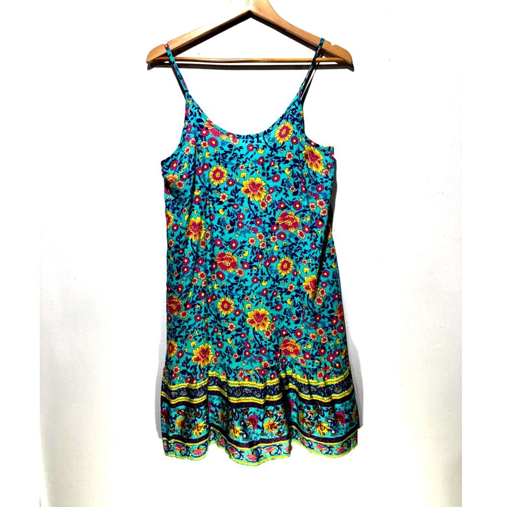 Qearal summer dress colorful floral ruffle hem bohemian feminine women M New